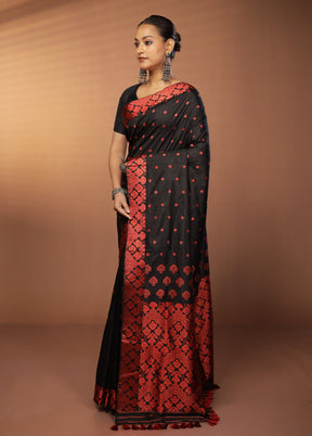 Black Handloom Assam Pure Silk Saree With Blouse Piece