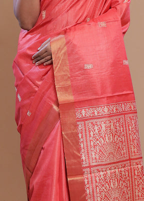 Pink Handloom Pure Kosa Silk Saree With Blouse Piece - Indian Silk House Agencies