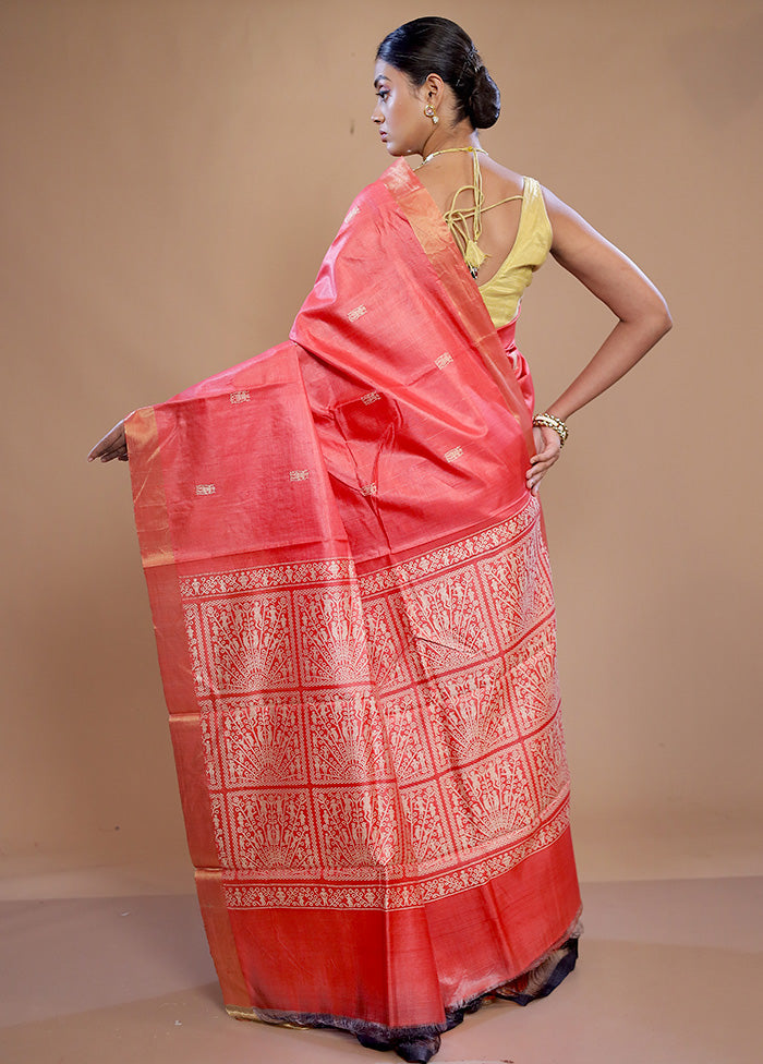 Pink Handloom Pure Kosa Silk Saree With Blouse Piece - Indian Silk House Agencies