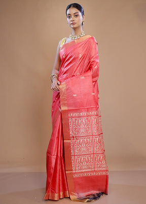 Pink Handloom Pure Kosa Silk Saree With Blouse Piece - Indian Silk House Agencies