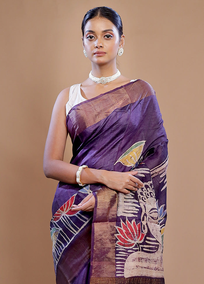 Purple Tussar Silk Saree With Blouse Piece - Indian Silk House Agencies