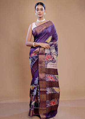 Purple Tussar Silk Saree With Blouse Piece - Indian Silk House Agencies