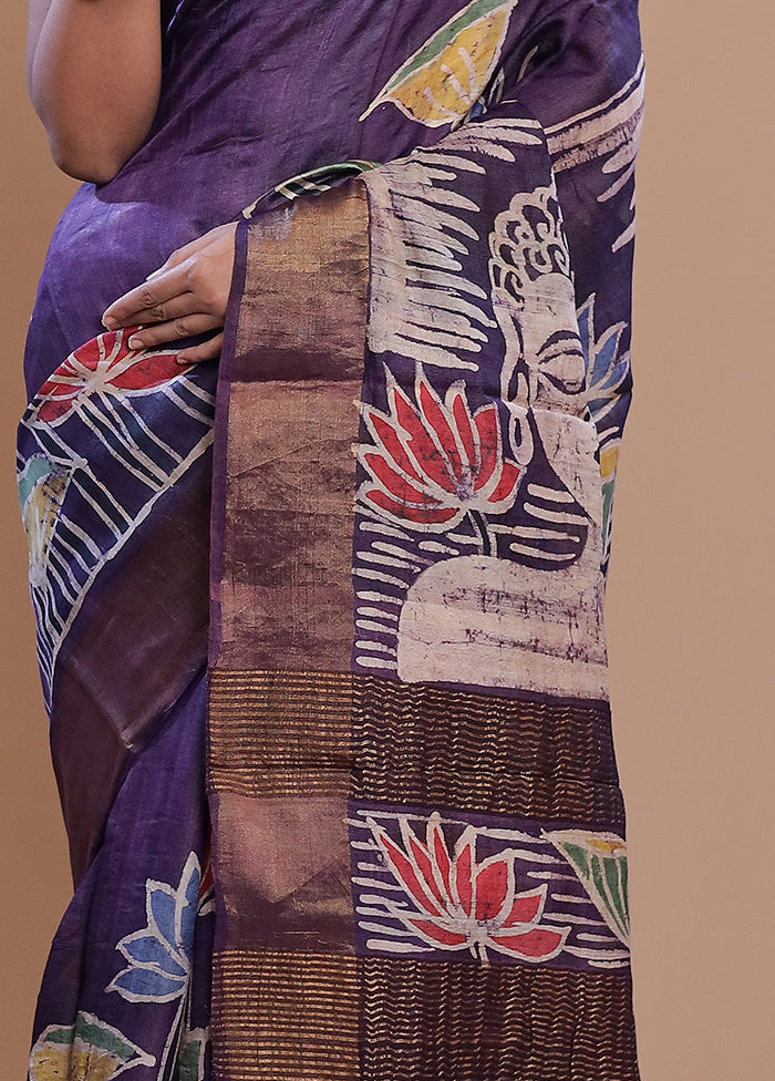 Purple Tussar Silk Saree With Blouse Piece - Indian Silk House Agencies