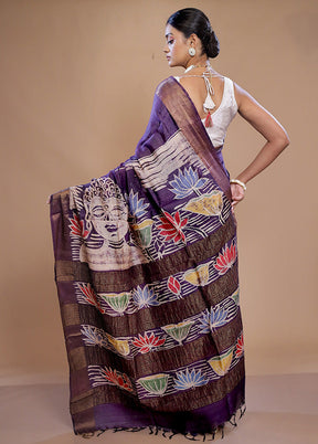 Purple Tussar Silk Saree With Blouse Piece - Indian Silk House Agencies