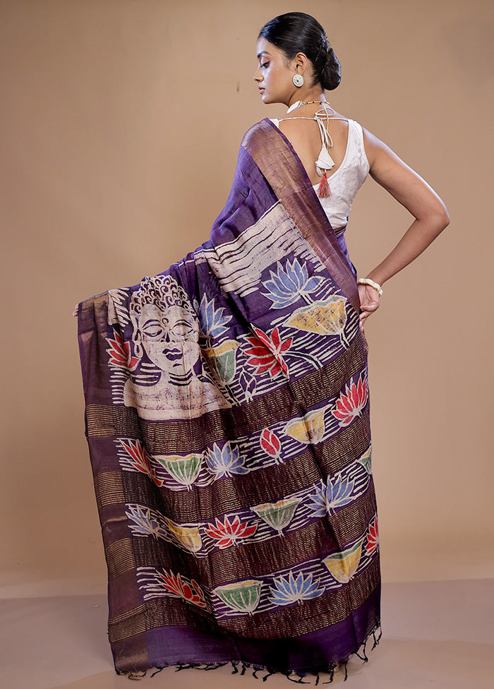 Purple Tussar Silk Saree With Blouse Piece - Indian Silk House Agencies