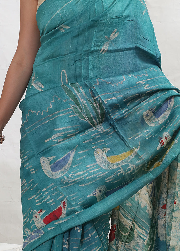 Green Tussar Silk Saree With Blouse Piece - Indian Silk House Agencies