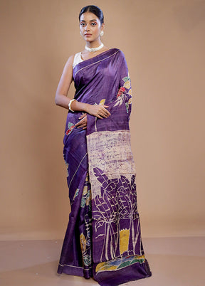 Purple Tussar Silk Saree With Blouse Piece - Indian Silk House Agencies