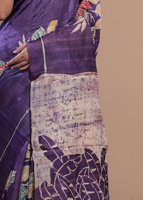 Purple Tussar Silk Saree With Blouse Piece - Indian Silk House Agencies