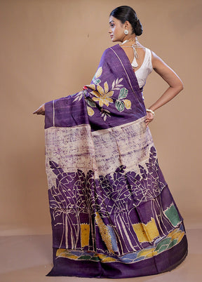 Purple Tussar Silk Saree With Blouse Piece - Indian Silk House Agencies