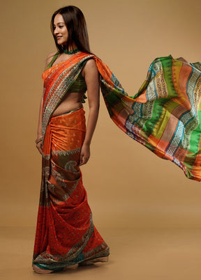 Orange Printed Pure Silk Saree With Blouse Piece - Indian Silk House Agencies