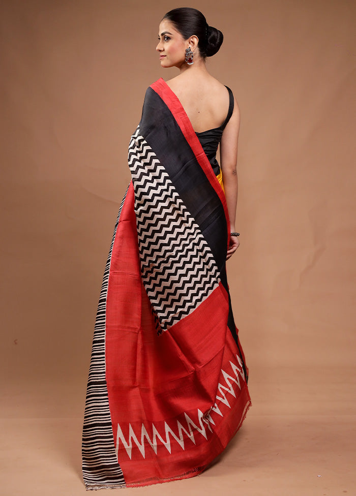 White Printed Pure Silk Saree Without Blouse Piece