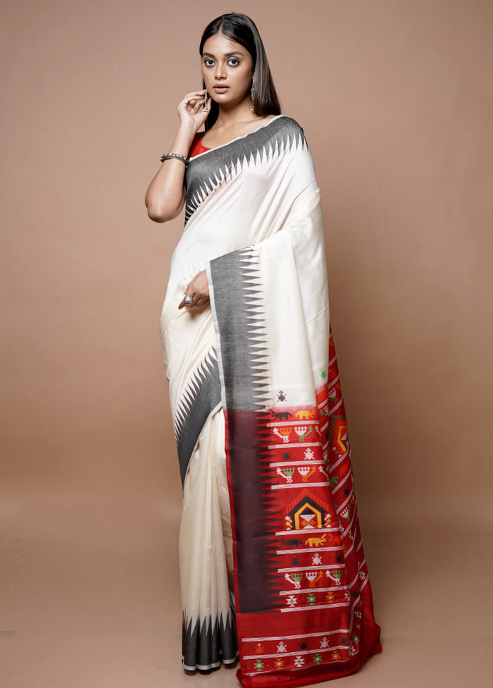 White Dupion Silk Saree With Blouse Piece