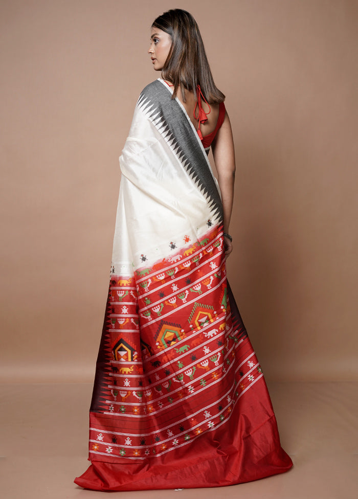 White Dupion Silk Saree With Blouse Piece