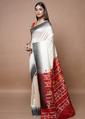 White Dupion Silk Saree With Blouse Piece