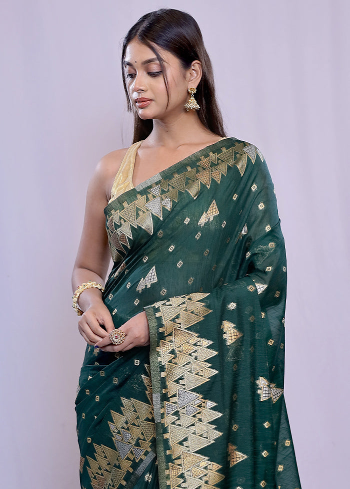 Green Dupion Silk Saree With Blouse Piece - Indian Silk House Agencies