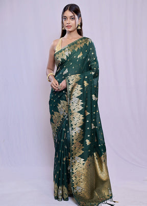 Green Dupion Silk Saree With Blouse Piece - Indian Silk House Agencies