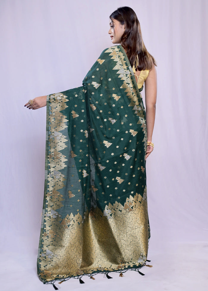 Green Dupion Silk Saree With Blouse Piece - Indian Silk House Agencies