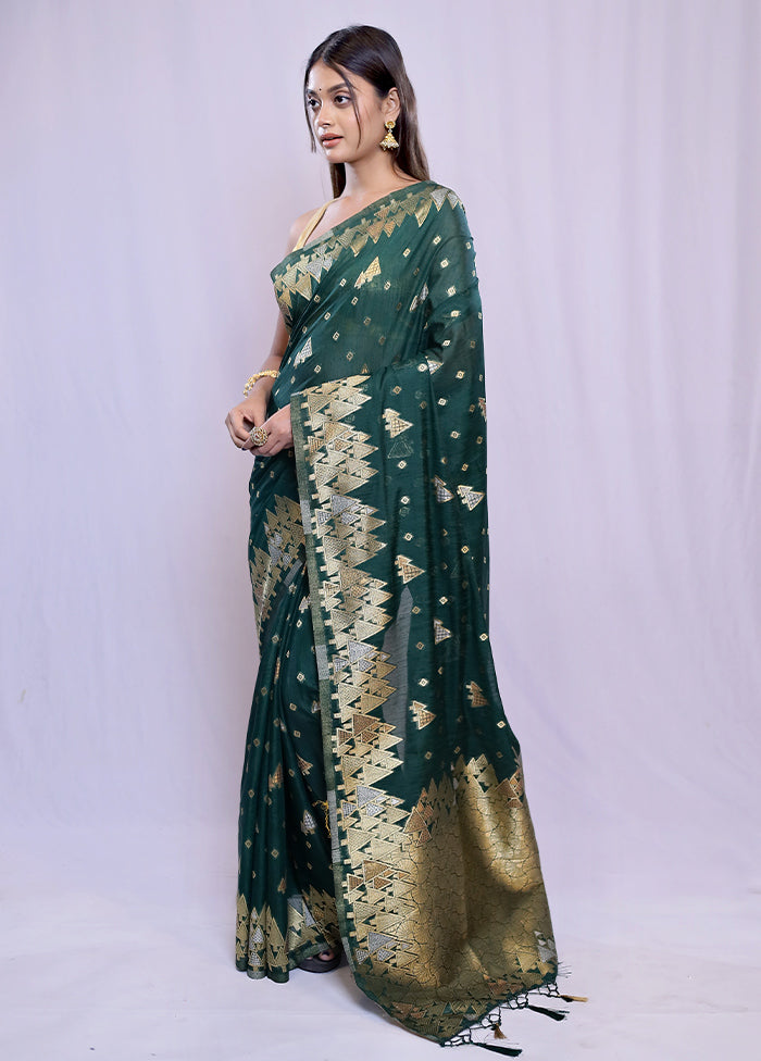 Green Dupion Silk Saree With Blouse Piece - Indian Silk House Agencies