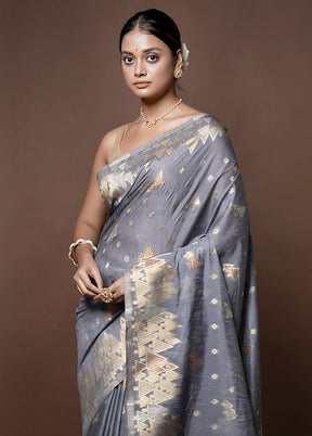 Grey Dupion Silk Saree With Blouse Piece