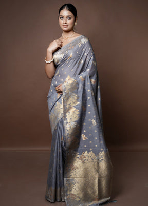 Grey Dupion Silk Saree With Blouse Piece