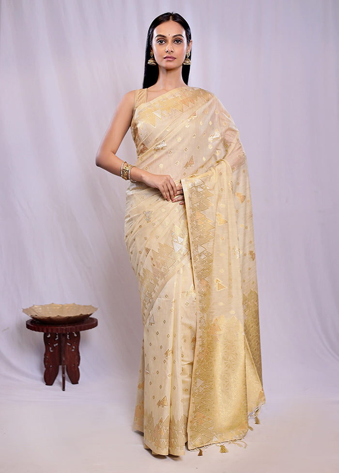 Cream Dupion Silk Saree With Blouse Piece - Indian Silk House Agencies