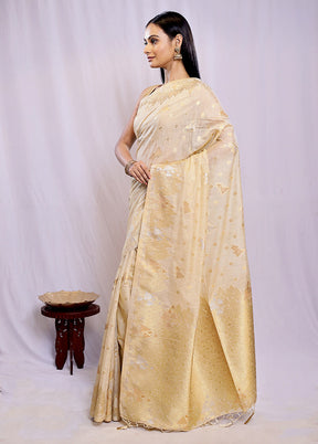 Cream Dupion Silk Saree With Blouse Piece - Indian Silk House Agencies