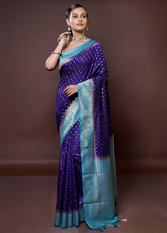 Blue Dupion Silk Saree With Blouse Piece