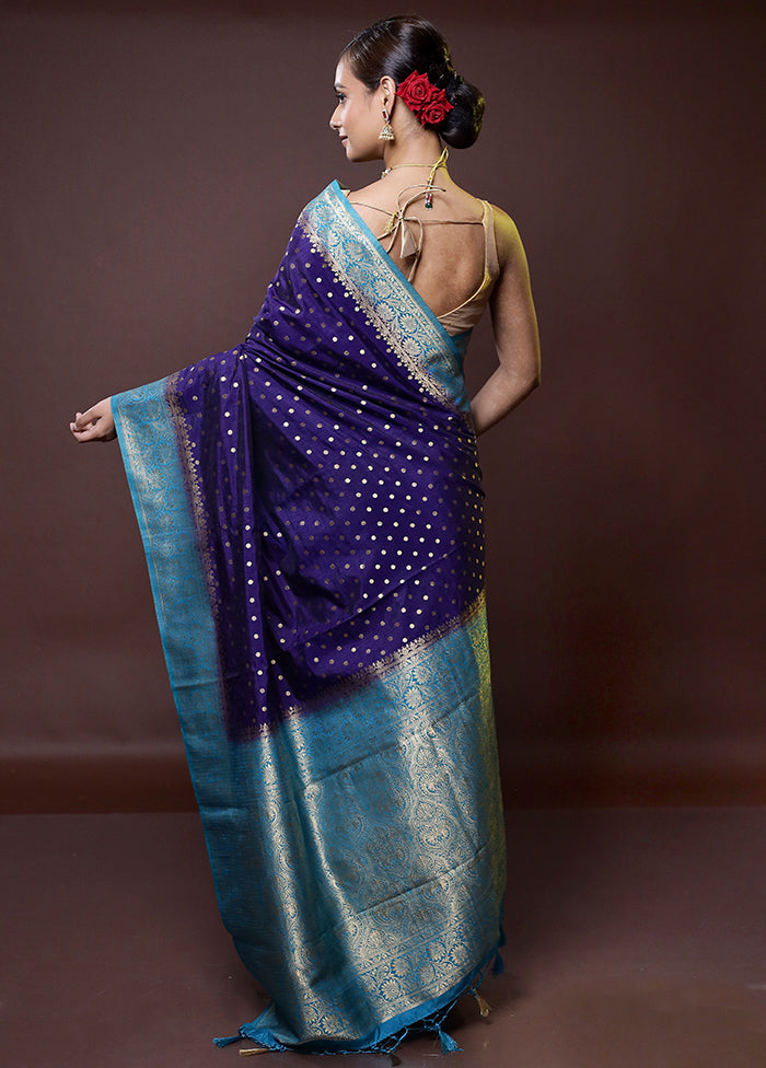 Blue Dupion Silk Saree With Blouse Piece