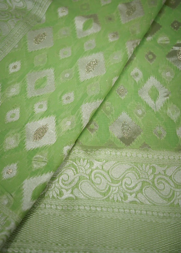 Green Cotton Saree With Blouse Piece - Indian Silk House Agencies