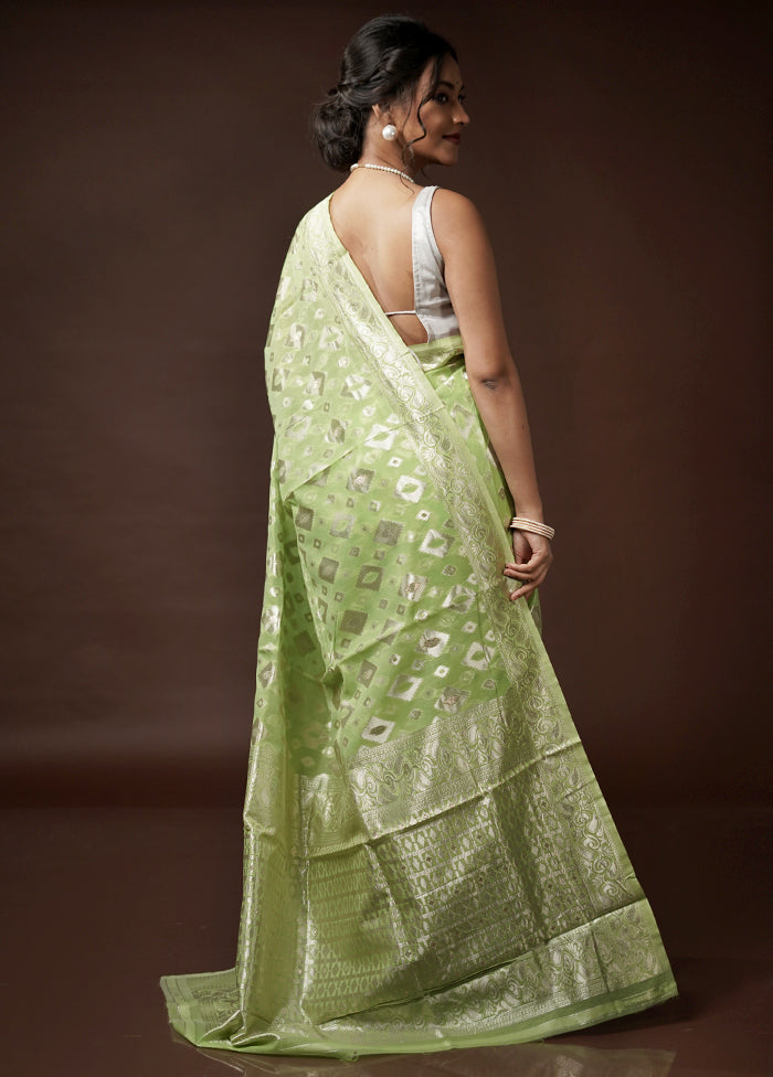 Green Cotton Saree With Blouse Piece - Indian Silk House Agencies