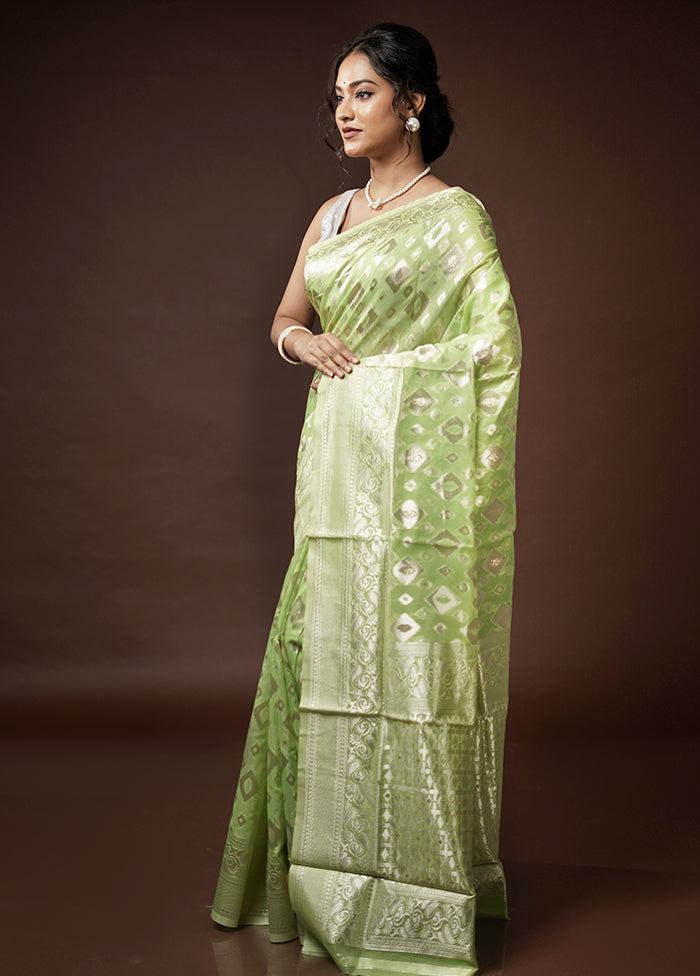 Green Cotton Saree With Blouse Piece - Indian Silk House Agencies