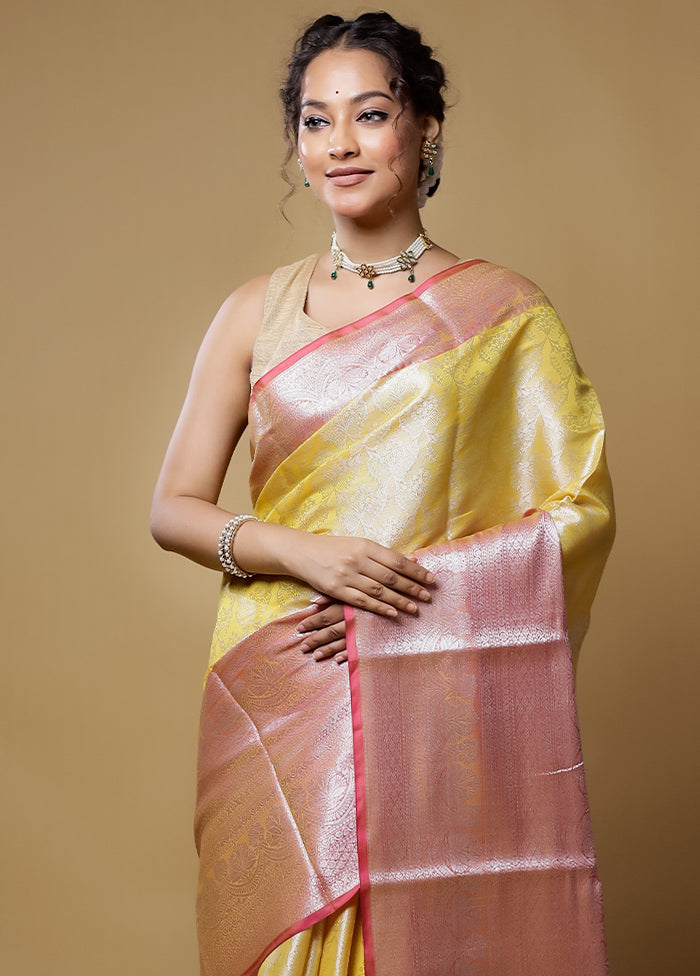 Yellow Kora Silk Saree With Blouse Piece