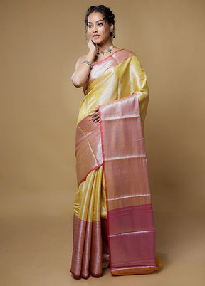 Yellow Kora Silk Saree With Blouse Piece