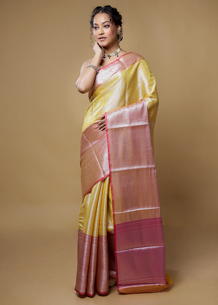 Yellow Kora Silk Saree With Blouse Piece