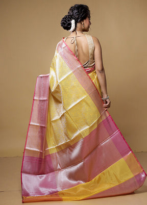 Yellow Kora Silk Saree With Blouse Piece