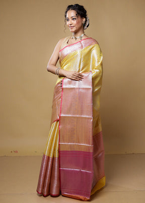 Yellow Kora Silk Saree With Blouse Piece