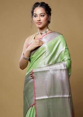 Green Kora Silk Saree With Blouse Piece