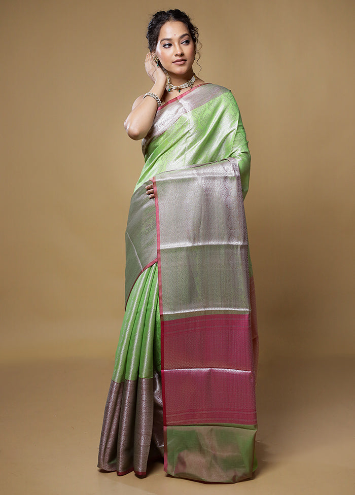 Green Kora Silk Saree With Blouse Piece