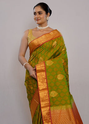 Green Kanjivaram Pure Silk Saree With Blouse Piece - Indian Silk House Agencies