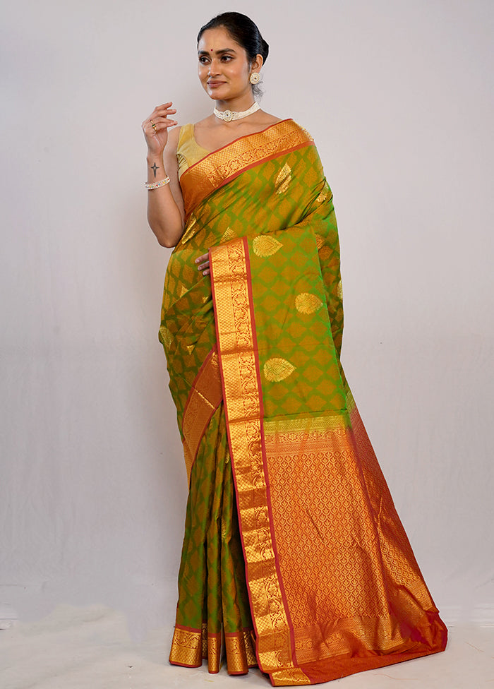 Green Kanjivaram Pure Silk Saree With Blouse Piece - Indian Silk House Agencies