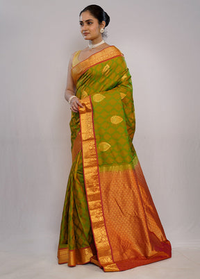 Green Kanjivaram Pure Silk Saree With Blouse Piece - Indian Silk House Agencies