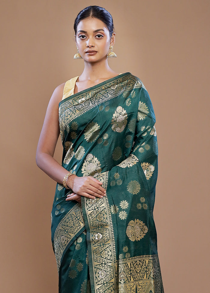 Green Dupion Silk Saree With Blouse Piece - Indian Silk House Agencies