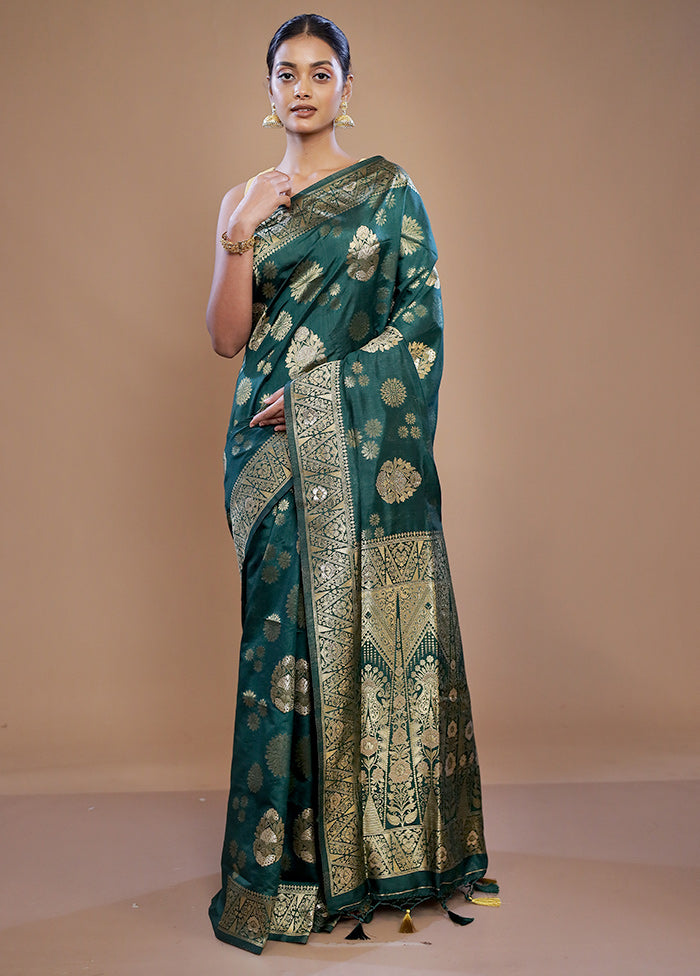 Green Dupion Silk Saree With Blouse Piece - Indian Silk House Agencies