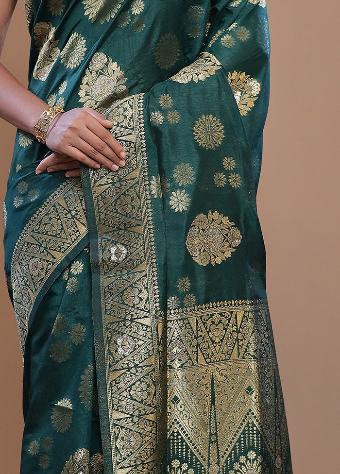 Green Dupion Silk Saree With Blouse Piece - Indian Silk House Agencies