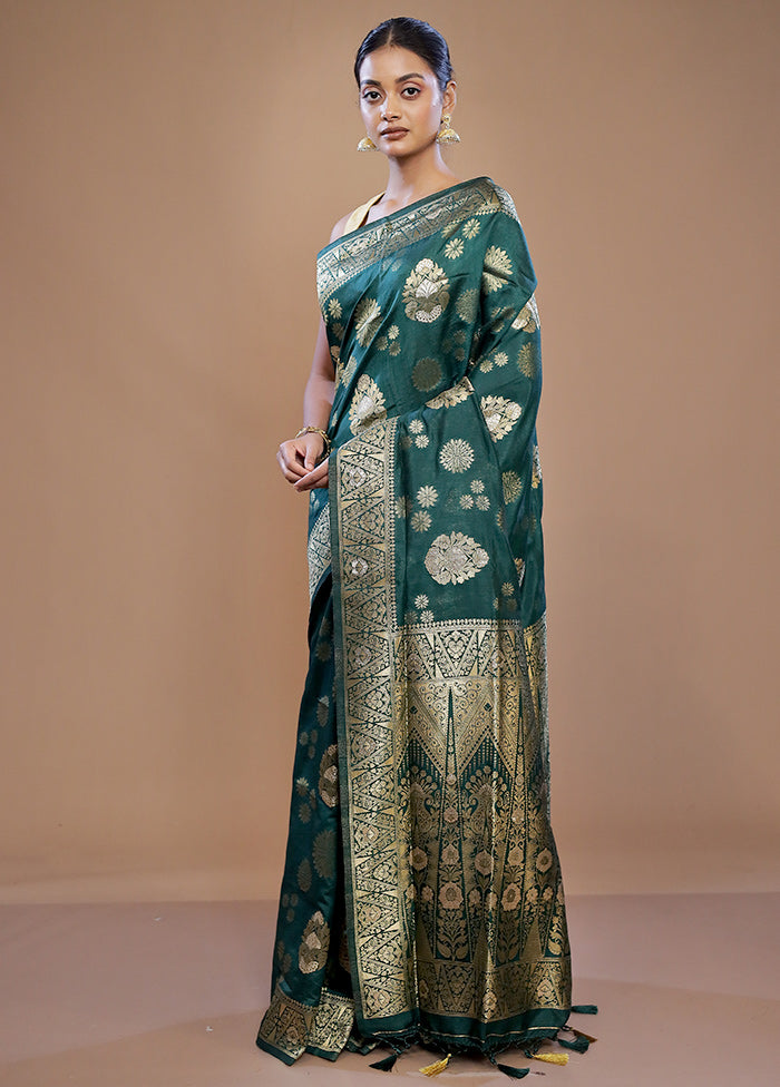 Green Dupion Silk Saree With Blouse Piece - Indian Silk House Agencies