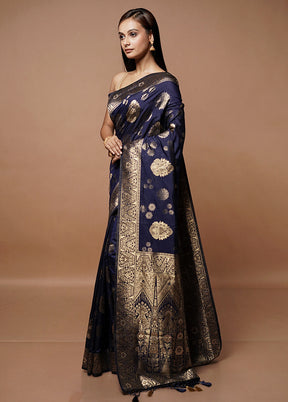 Blue Dupion Silk Saree With Blouse Piece