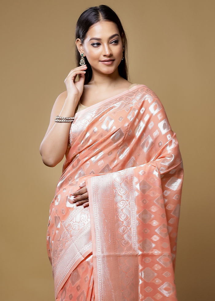 Peach Cotton Saree With Blouse Piece