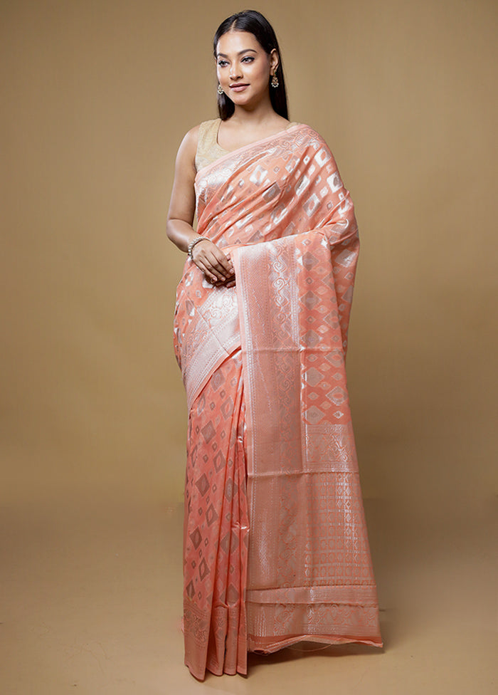 Peach Cotton Saree With Blouse Piece