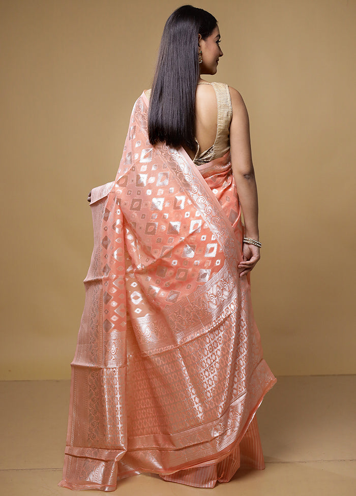 Peach Cotton Saree With Blouse Piece