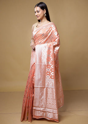 Peach Cotton Saree With Blouse Piece